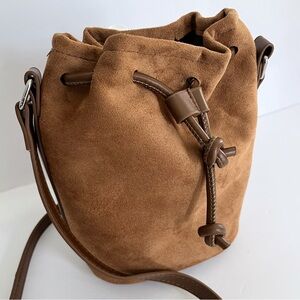 Brown Faux Suede Bucket Bag